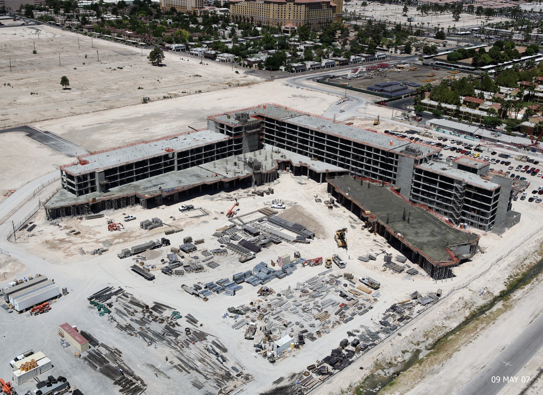Major commercial structure under construction, aerial